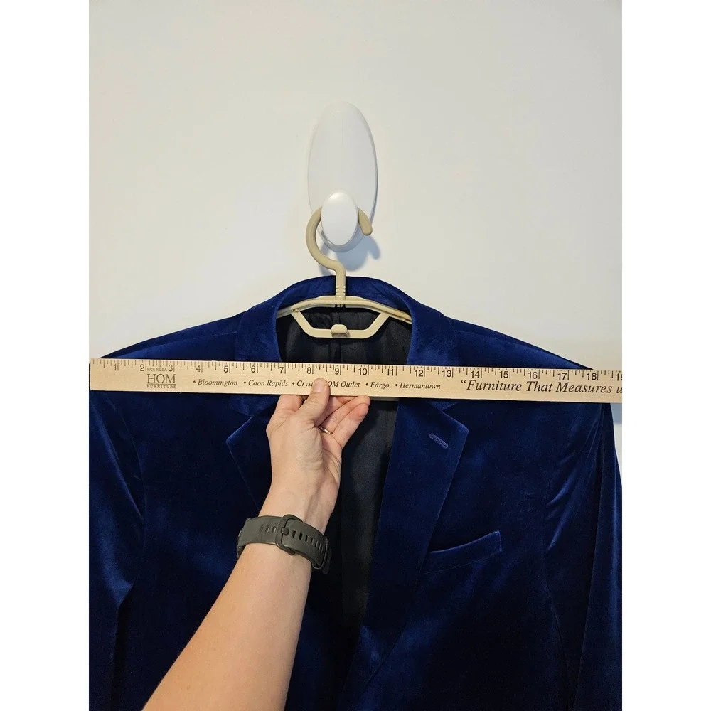 Royal Blue Velvet Blazer 44L Two Button Sport Coat Jacket Event Formal Holiday